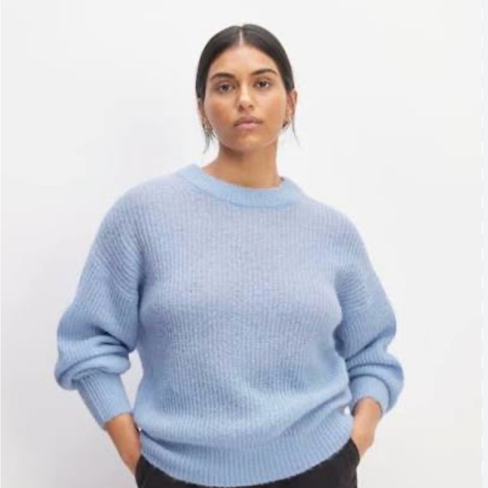 Everlane Cocoon Alpaca Ribbed Crewneck Sweater in chambray blue XS